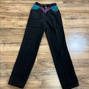 VTG Rocky Mountain Western Jeans High-Waisted Teal and Purple Color-Block 26/35